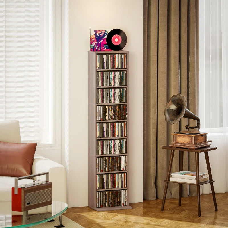 HOMCOM Rangements pour CD et DVD 9 compartiments et 6 étagères réglables capacité max. 260 CD/120 DVD 33 x 24 x 140 cm bois naturel