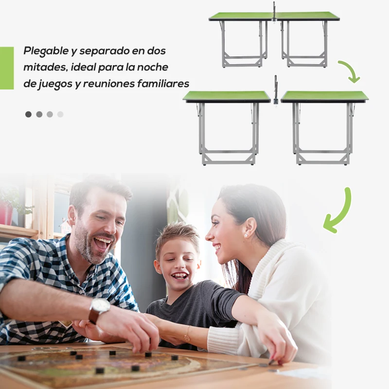 HOMCOM Mesa de Ping-Pong Plegable con Red y Marco de Acero Fácil de Transportar para Interior 182x91x76 cm Verde