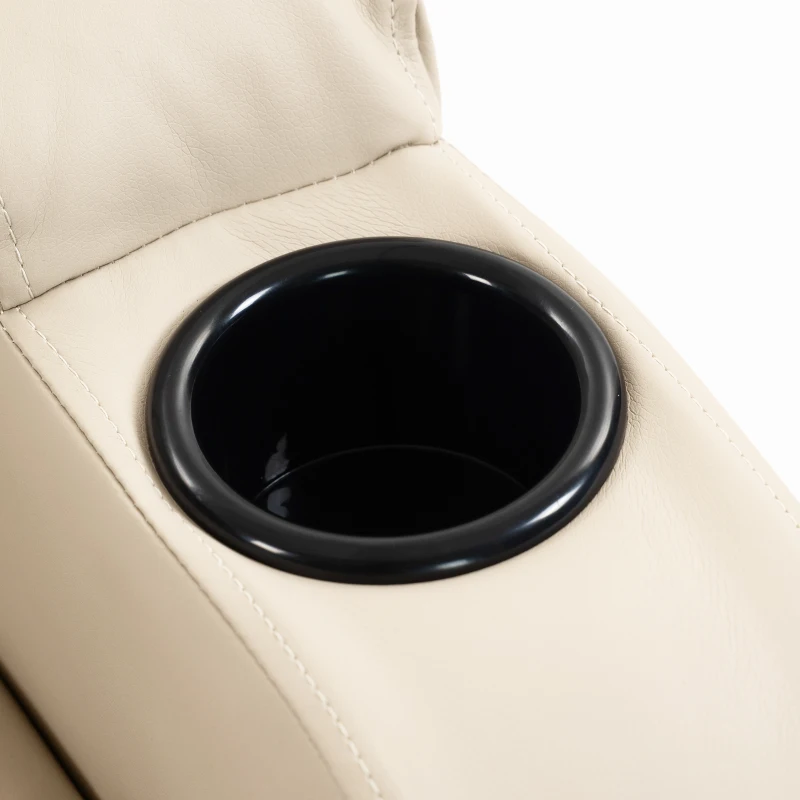 HOMCOM PU Leather Recliner Chair, Recliner Armchair with Extended Footrest, Cup Holders and Side Pockets, Cream