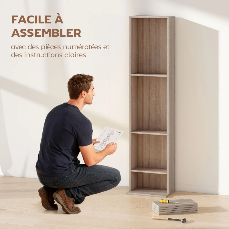 HOMCOM Rangements pour CD et DVD 9 compartiments et 6 étagères réglables capacité max. 260 CD/120 DVD 33 x 24 x 140 cm bois naturel