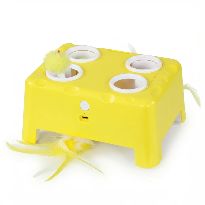PawHut 3 in 1 Interactive Cat Toys with Mouse & Feather Teaser Toy Rechargeable Automatic for Indoor Kittens & Adult Cats