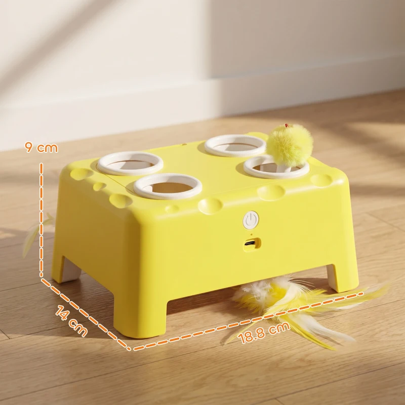 PawHut 3 in 1 Interactive Cat Toys with Mouse & Feather Teaser Toy Rechargeable Automatic for Indoor Kittens & Adult Cats