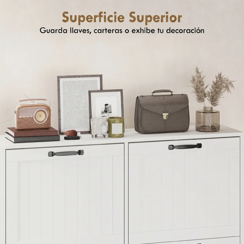 HOMCOM Mueble para Zapatos 4 Cajones Abatibles Ahorraespacio con Estantes Regulables Blanco