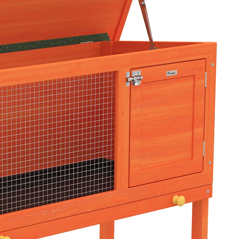 PawHut Wooden Rabbit Hutch, Guinea Pig Hutch with Asphalt Roof, Outdoor Elevated Bunny House for Rabbits, Chinchillas