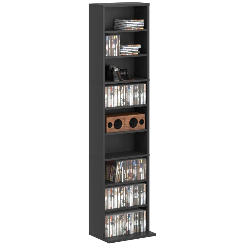 HOMCOM Rangements pour CD et DVD 9 compartiments et 6 étagères réglables capacité max. 260 CD/120 DVD 33 x 24 x 140 cm noir