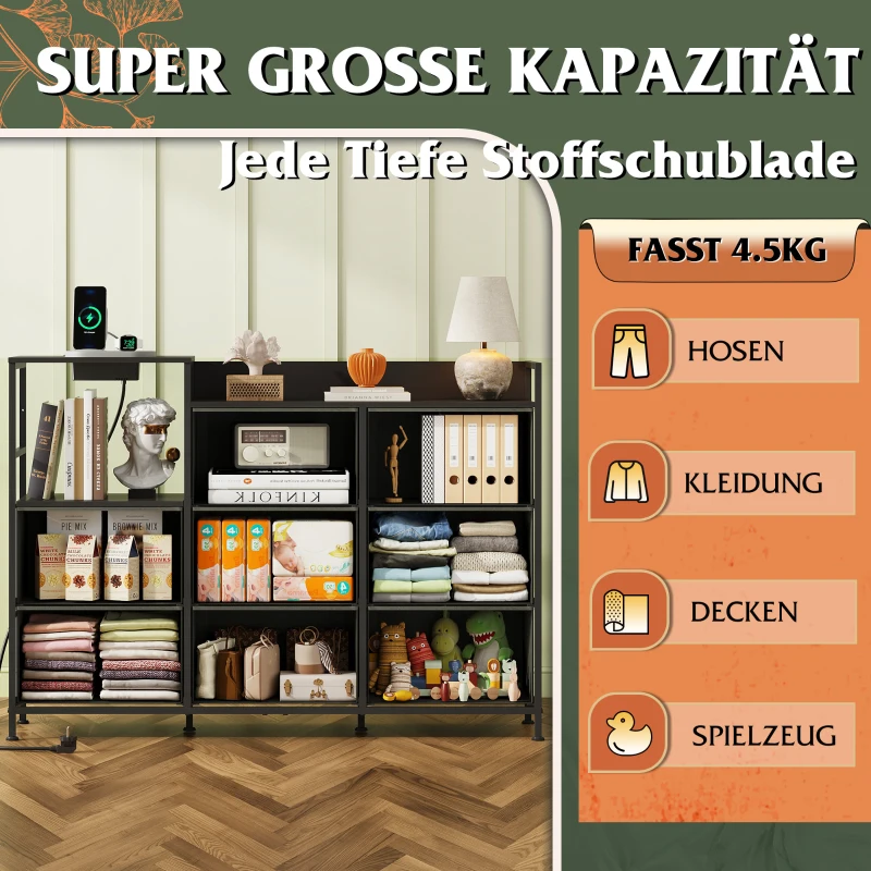 Kommode mit 8 Schubladen, kippsicher und verstellbare Füße, 119.5x29.8x86.1 cm, Vintagebraun