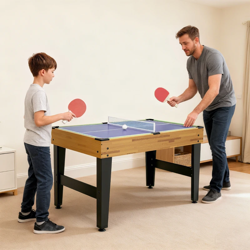 SPORTNOW Tavolo da Gioco 13 in 1 con Calciobalilla, Ping Pong, Air Hockey, Biliardo, Scacchi e Altri, Noce