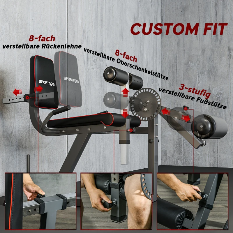 SPORTNOW Leg curl machine Klein Compact Huis Benentrainer 32 Posities Verstelbare Rugleuning Dijsteun Staal Grijs/Zwart(m-6)