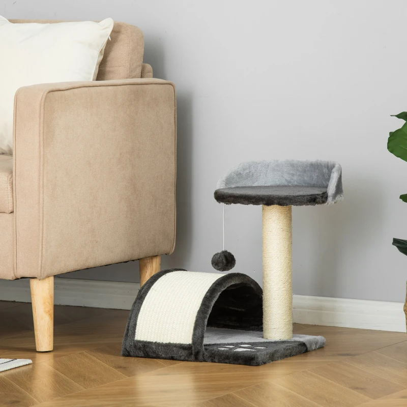 PawHut Árbol Rascador para Gatos Pequeños Altura 46 cm con Poste Tablero para Rascar Plataformas y Bola 35,5x37x46 cm Gris
