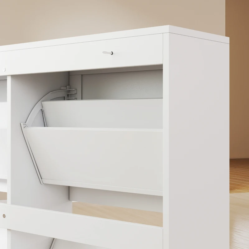 HOMCOM Mueble para Zapatos 4 Cajones Abatibles Ahorraespacio con Estantes Regulables Blanco
