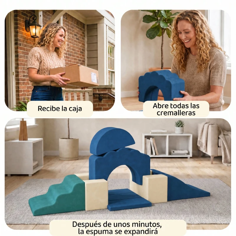 AIYAPLAY Juego de 7 Bloques de Espuma para Niños Bloques de Psicomotricidad con Base Antideslizante para 0,5-3 Años Azul Oscuro
