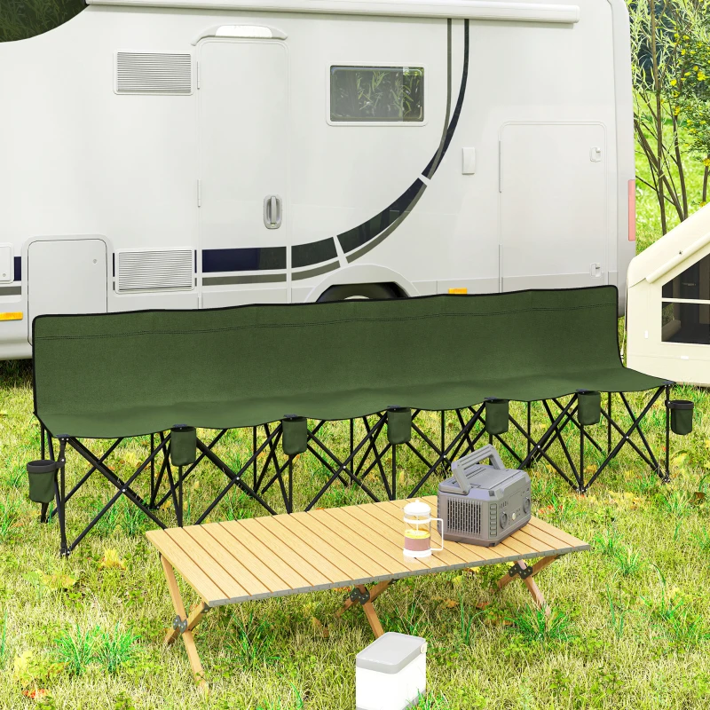 Outsunny 6 Seater Folding Camping Chair with Cup Holder & Carry Bag - Green