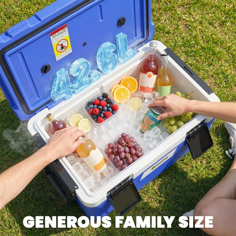 Outsunny 42.6L Insulated Cool Box, Lightweight Portable Ice Cooler with Handle, Lid and Drain Valve, Dark Blue