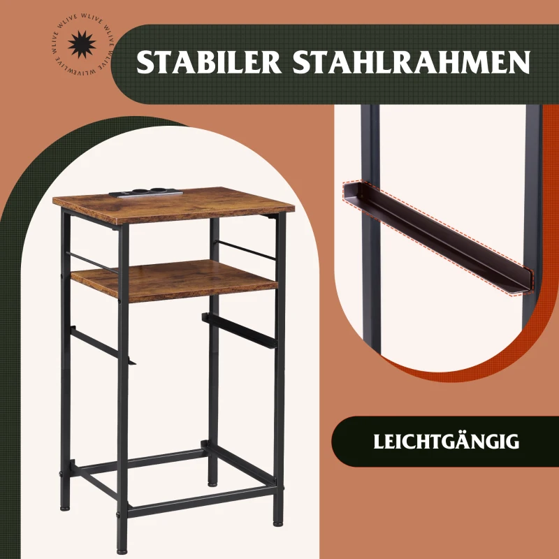 Nachttisch mit Ladefunktion, großer Stauraum, passend für Schlafzimmer, Wohnzimmer und Büro, 39.8x29.8x64.2 cm, Braun