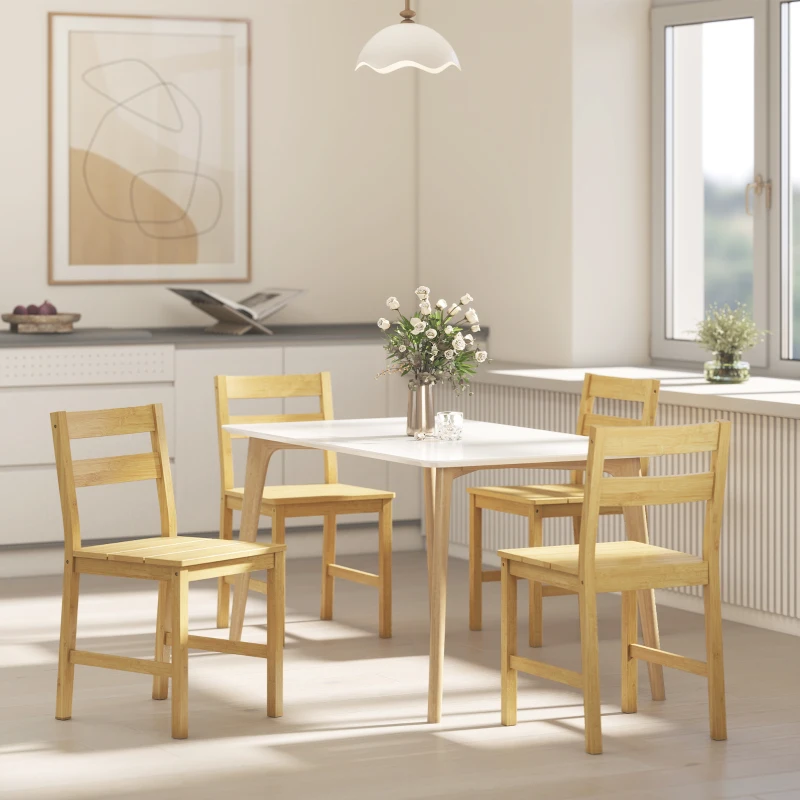 HOMCOM Juego de 2 Sillas de Comedor de Bambú con Asiento con Listones Respaldo Curvado Sin Brazos Natural