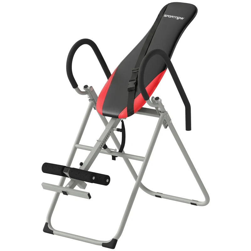 SPORTNOW Panca ad Inversione Pieghevole e Regolabile con Cintura di Sicurezza, in Acciaio,122x59x130 cm, Rosso e Nero