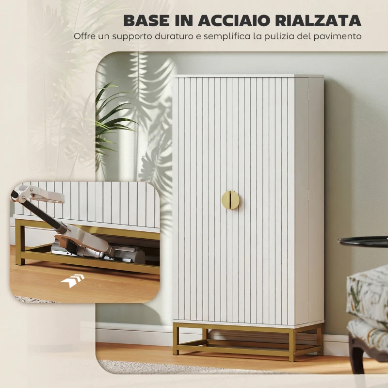 HOMCOM Credenza Cucina 119,5 cm, Moderna Dispensa Autoportante con 12 Ripiani su Ante, Ripiani Regolabili e Pannelli con Finitura in Legno, Bianca
