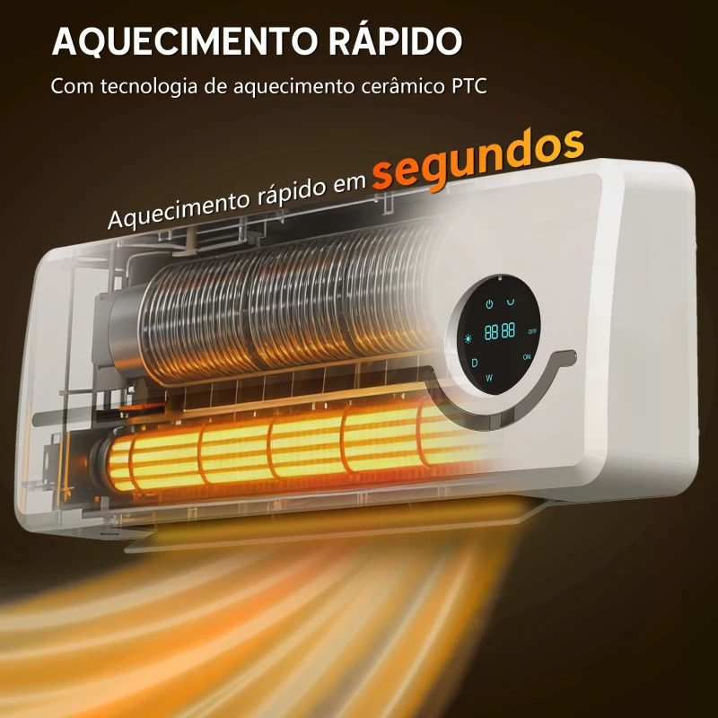 HOMCOM Aquecedor Elétrico de Baixo Consumo de Parede 2000W com 3 Modos Ecrã LED Termostato Temporizador e Oscilação Branco