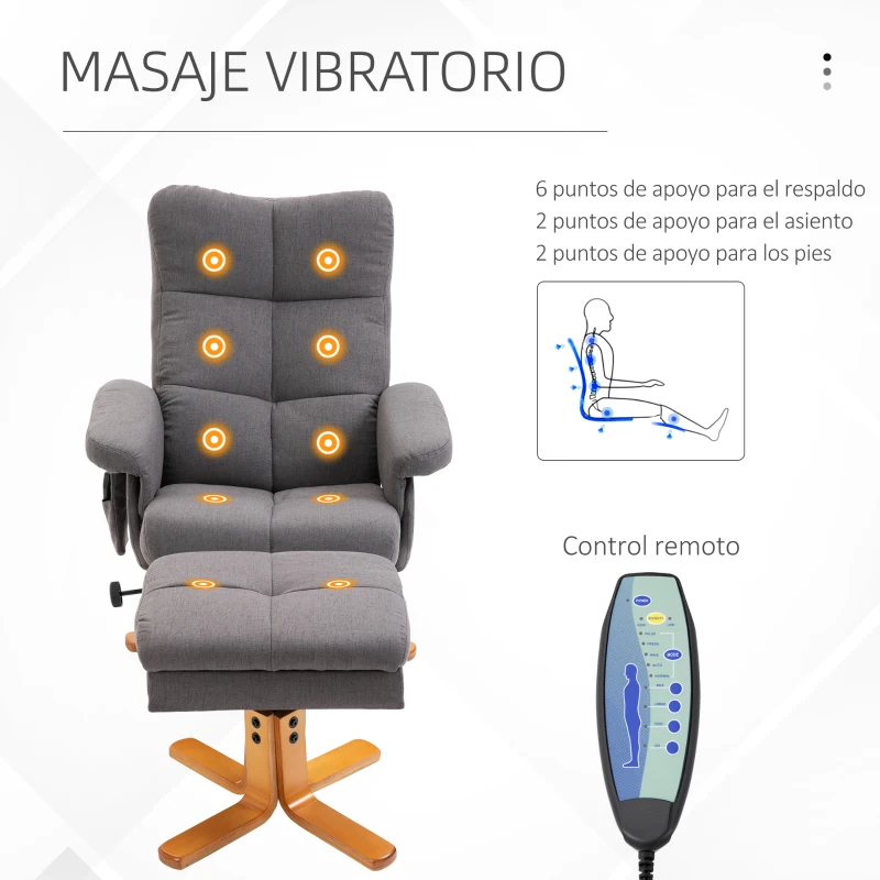 HOMCOM Sillón Relax Reclinable con Reposapiés 10 Puntos de Masaje Giratorio Mando a Distancia Bolsillo Lateral Gris Oscuro
