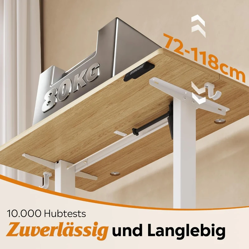 Elektrisch höhenverstellbarer Schreibtisch, leiser Motor mit 3‑fach Memory und Anti‑Kollisionssystem, 120 × 60 cm, 120x60x72-118 cm, Eichenfarbe