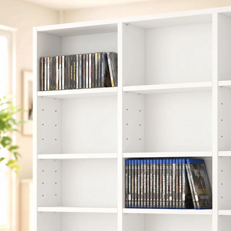 HOMCOM 835 CD/500 DVD Storage Unit, Blu-ray Media Storage Shelf with 27 Compartments and 21 Adjustable Shelves, White