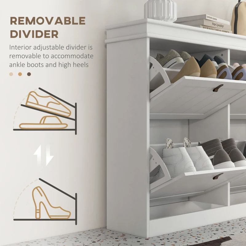 HOMCOM Slim Shoe Cabinet, Shoe Cabinet with 4 Drop-Down Drawers, 105W x 24D x 82.5H cm,  White