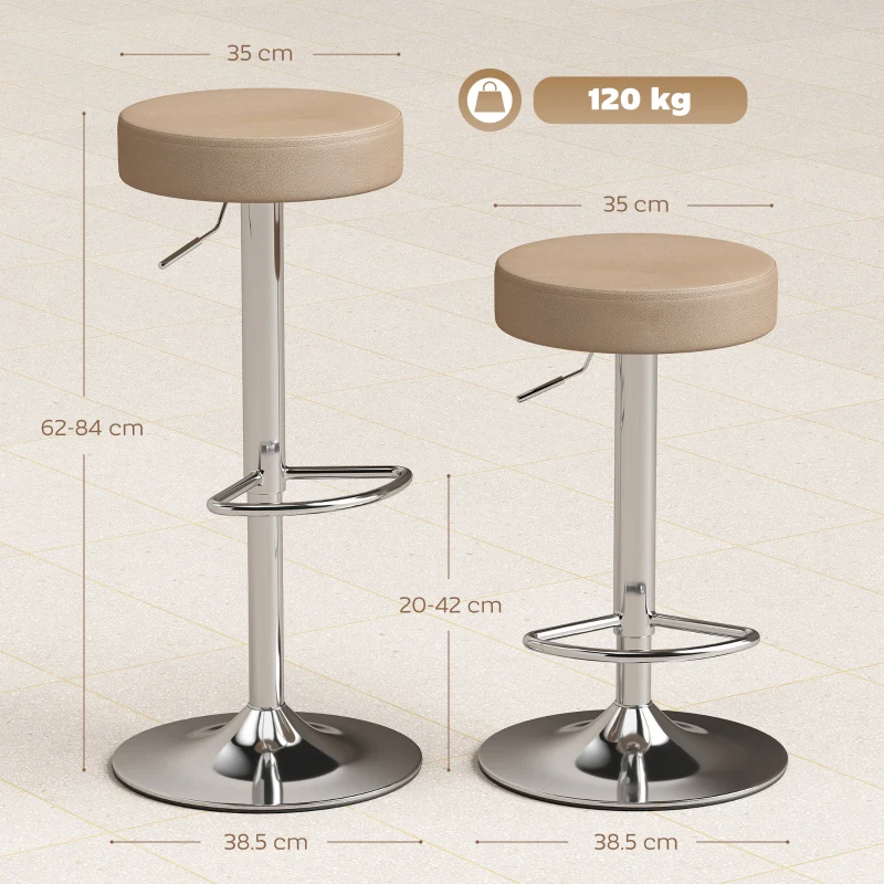 HOMCOM Bar Stools Set of 2, Modern PU Leather Swivel Barstools, Height Adjustable Breakfast Bar Chairs with Footrest, Brown