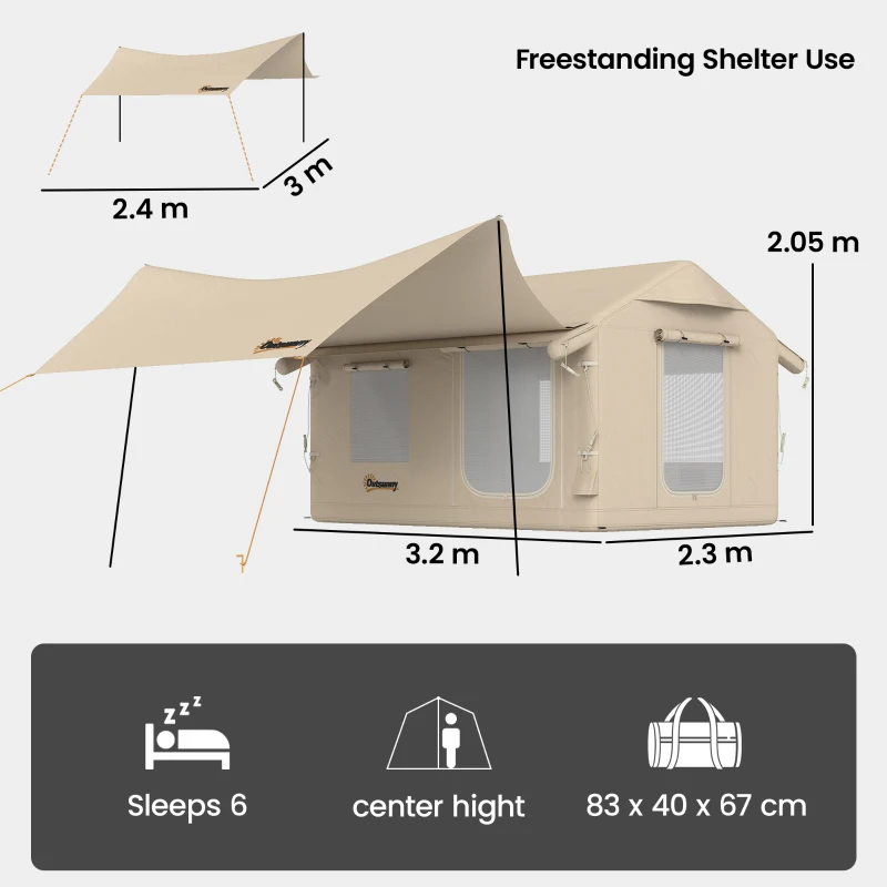 Outsunny Inflatable Tents Waterproof Glamping Tent with Stove Jack for 6-8 Person