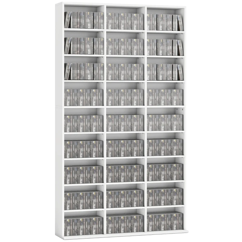 HOMCOM 835 CD/500 DVD Storage Unit, Blu-ray Media Storage Shelf with 27 Compartments and 21 Adjustable Shelves, White