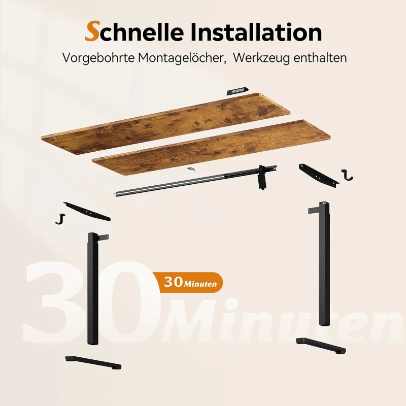 Elektrisch höhenverstellbarer Schreibtisch, leiser Motor mit 3 Speicherplätzen,140×70 cm, 72–118 cm, 140x70x72-118 cm, Braun