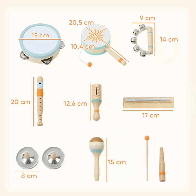 AIYAPLAY Instrumentos Musicales Infantil 10 Piezas Juguetes Musicales de Madera Montessori Set de de Percusión