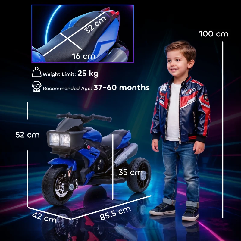 AIYAPLAY Kids Electric Motorcycle Ride-On Toy, 3-Wheel Battery-Operated Motorbike with Horn, Toddler Ride On Bike, Blue