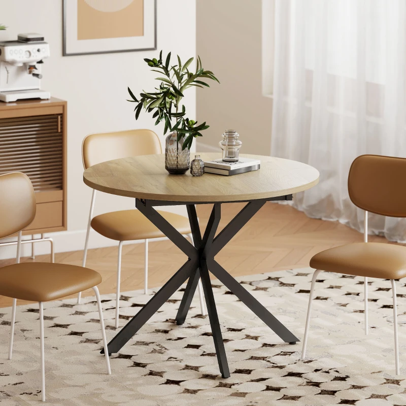 HOMCOM Extendable Dining Table for 4-6, Industrial Kitchen Dinner Table with Butterfly Leaf and X-Shape Base, Natural Wood