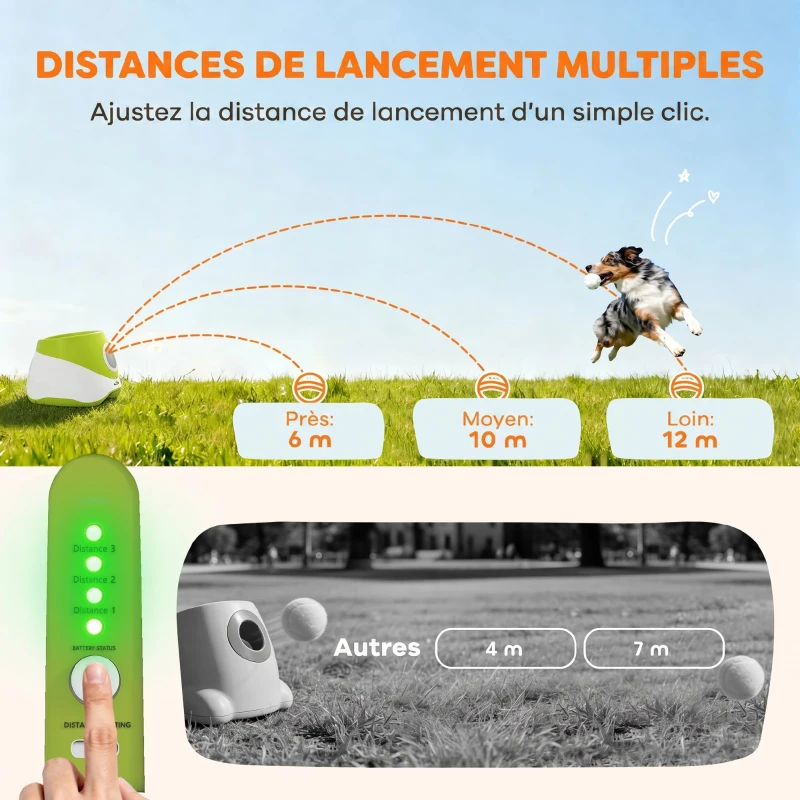 PawHut Lanceur de Balles Automatique avec 3 Balles en ETPU, 3 Réglages de Distance 6m/10m/14m, Intérieur et Extérieur, Vert