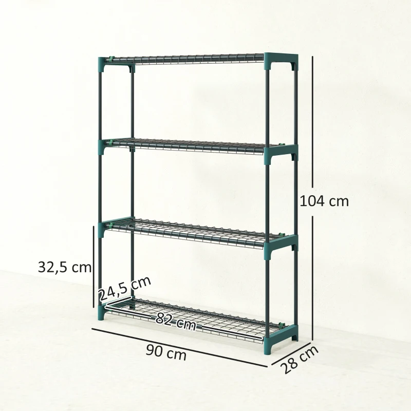 Outsunny Set di 2 Scaffali per Piante a 4 Livelli in Acciaio con Ganci, 90x28x104 cm, Verde