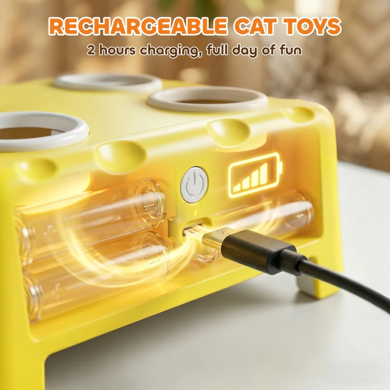 PawHut 3 in 1 Interactive Cat Toys with Mouse & Feather Teaser Toy Rechargeable Automatic for Indoor Kittens & Adult Cats