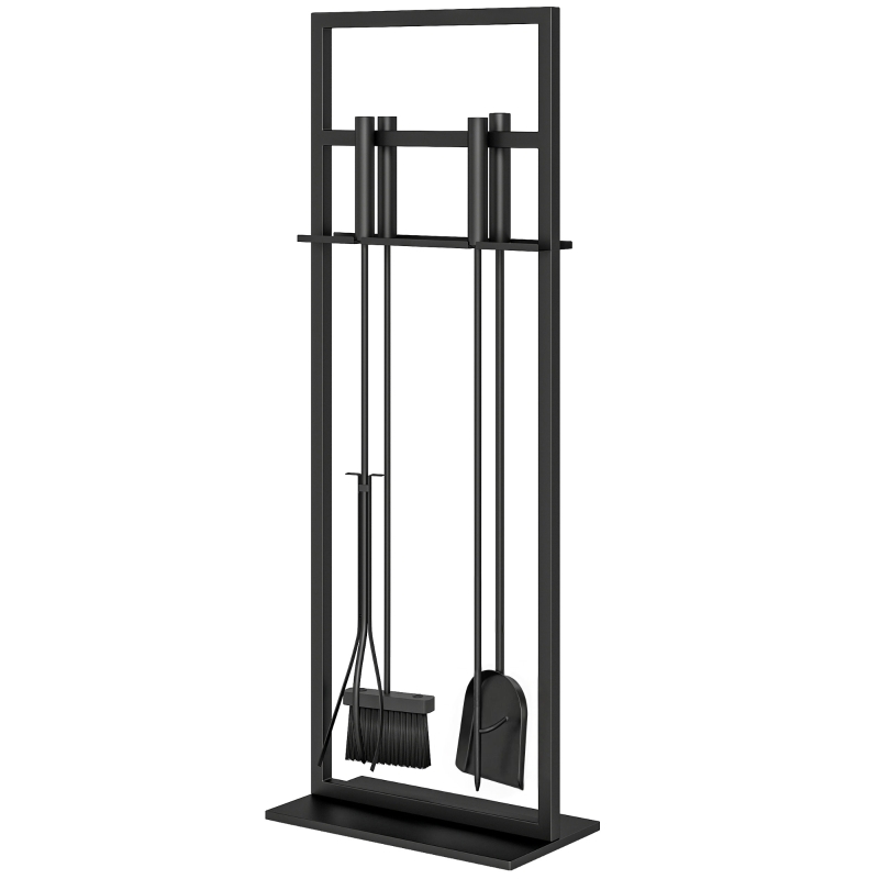 Outsunny Set de ustensile pentru șemineu din metal 5 piese cu perie, lopată, poker, clește și suport Negru