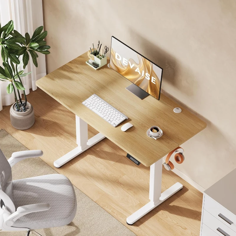 Elektrisch höhenverstellbarer Schreibtisch, leiser Motor mit 3‑fach Memory und Anti‑Kollisionssystem, 120 × 60 cm, 120x60x72-118 cm, Eichenfarbe
