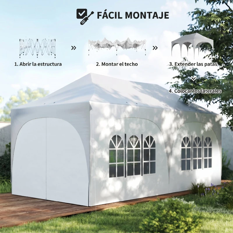 Outsunny Carpa Plegable 6x3 m Pop-up con 6 Laterales Desmontables Altura Ajustable y Bolsa de Transporte Gris Claro