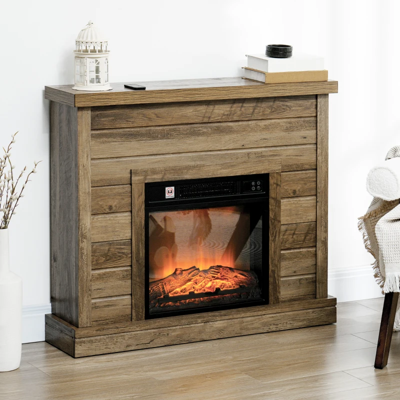 HOMCOM Lareira Elétrica 1800W Lareira Decorativa com Efeito de Chama Realista Temporizador para Ambientes de 30 m² 96,5x22x81,7 cm Efeito Madeira