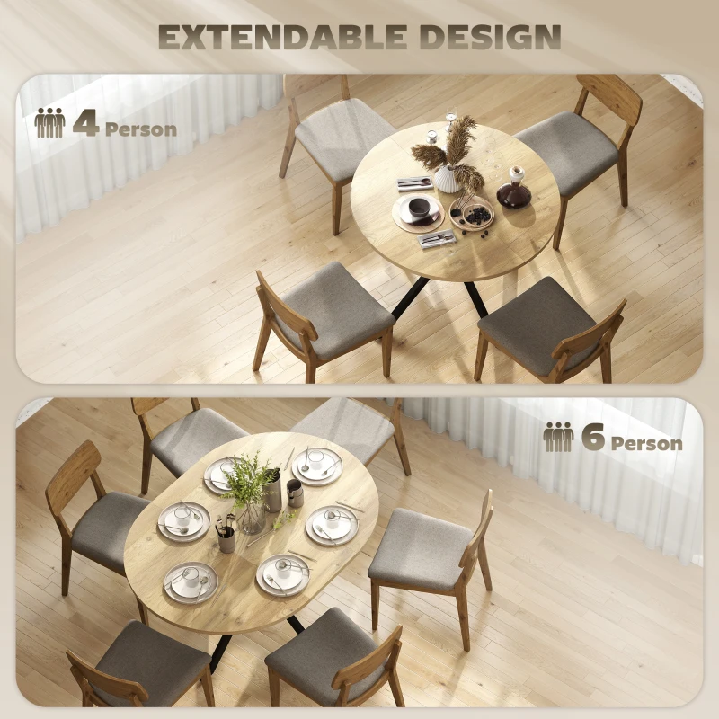 HOMCOM Extendable Dining Table for 4-6, Industrial Kitchen Dinner Table with Butterfly Leaf and X-Shape Base, Natural Wood