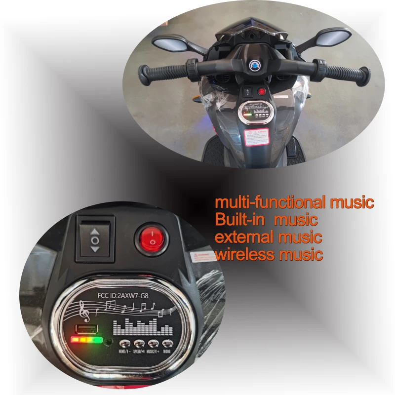 12V Kinder-Elektromotorrad, LED-Licht & leuchtende Räder, Bluetooth-Musik, 115x59x73 cm, Blau
