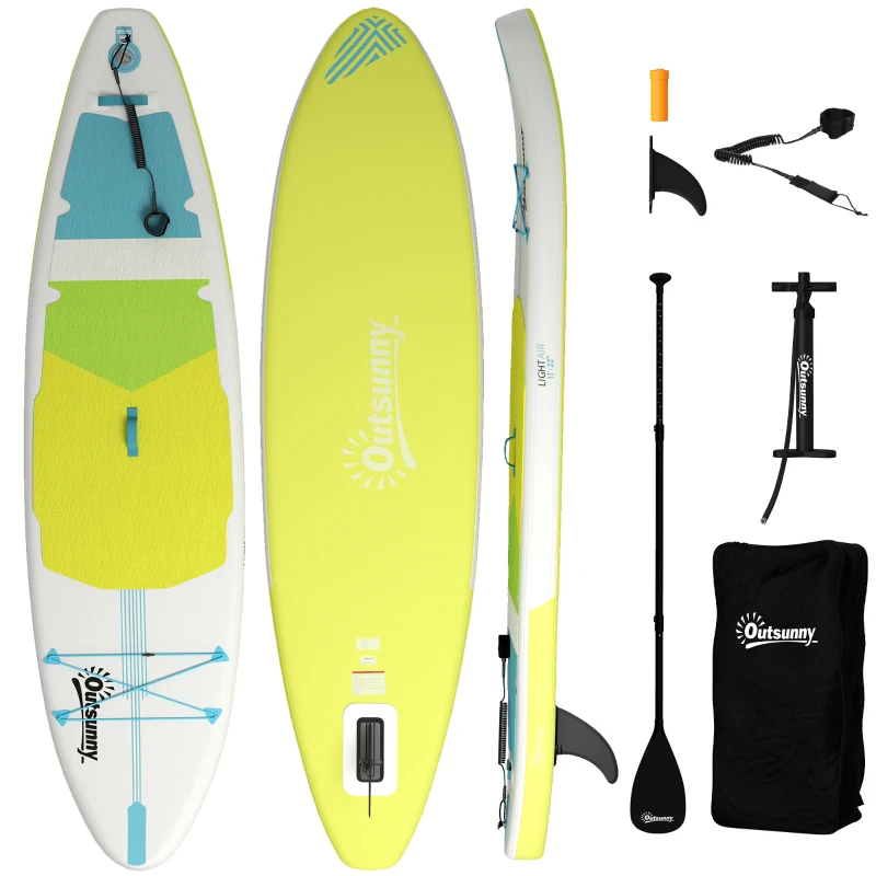 Outsunny Prancha de Paddle Surf Insuflável 320 cm com Superfície Antiderrapante Remo de Alumínio Ajustável Quilha Bomba e Mochila