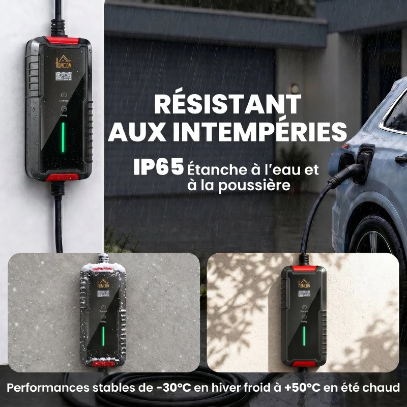 HOMCOM Chargeur Voiture Électrique Type 2 3,5kW [5m, 6/8/10/13/16A] Câble de Recharge Portable Écran LCD Retardateur Noir