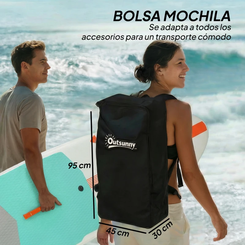 Outsunny Tabla Paddle Surf Hinchable SUP Extra Largo de 335 cm con Asiento Remo Convertible Aletas Bomba y Mochila Carga 180 kg