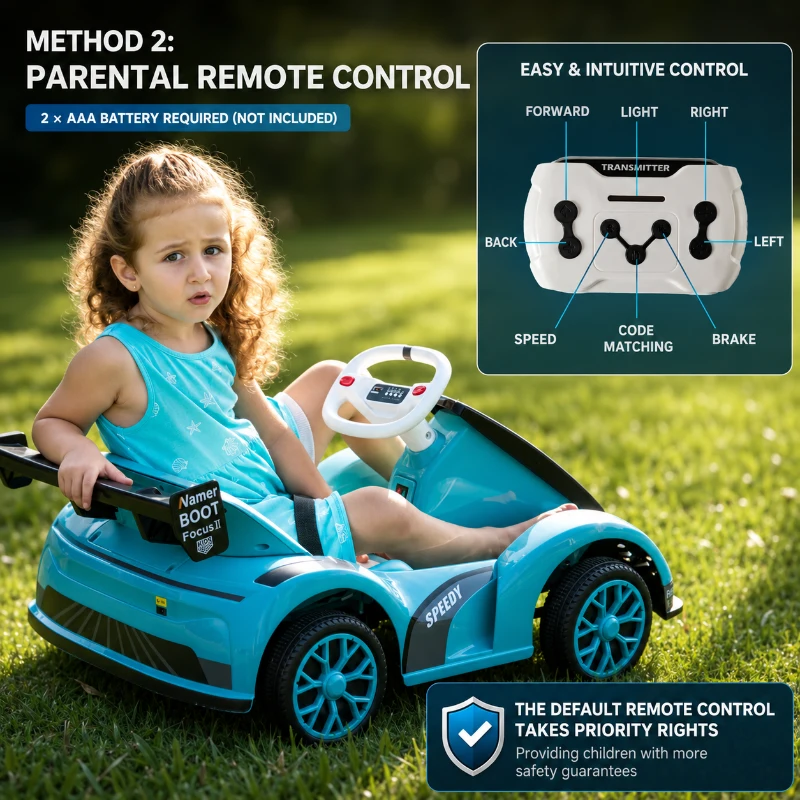 Kinder-Elektroauto, einstellbare Vor-/Rückfahrt und zwei Geschwindigkeitsstufen, 81x50.5x45 cm, Grün