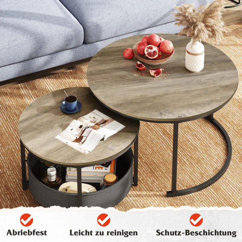 Couchtisch 2er-Set, flexibles 2‑in‑1-Design, modernes Design, 80x80x48.2 cm, Eichenfarbe