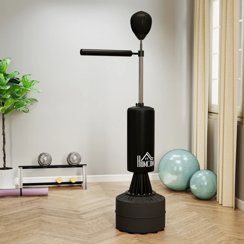 HOMCOM Staande bokszak met speedball, reflexstang, in hoogte verstelbaar, voor volwassenen, 155-205cm, zwart