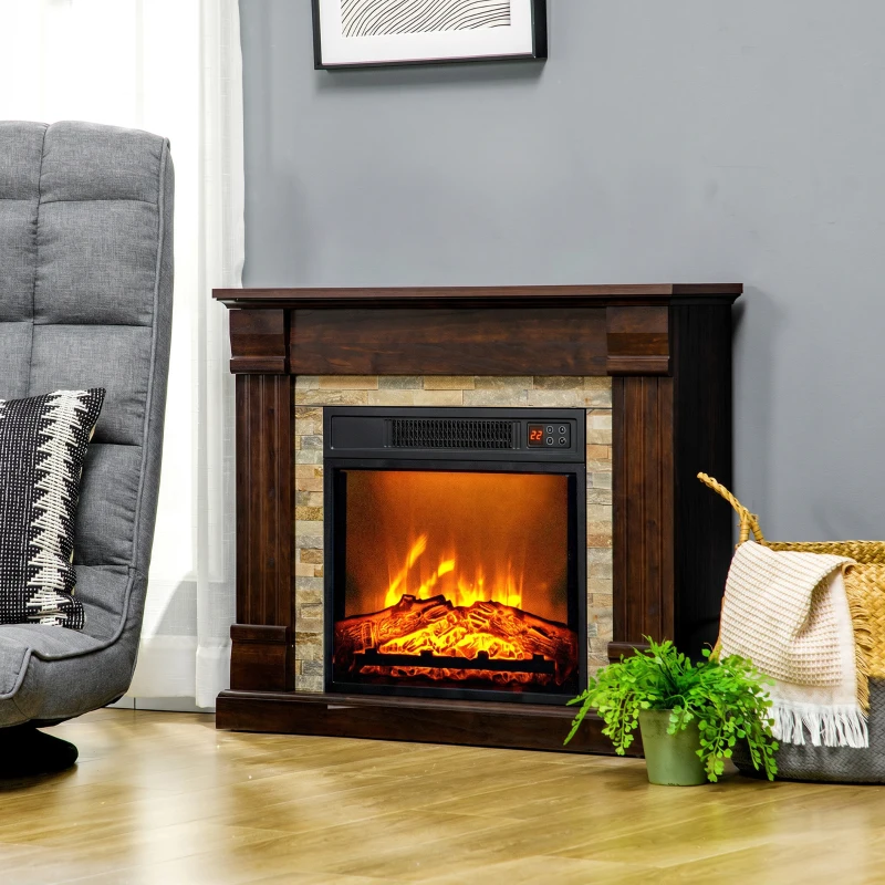 HOMCOM Cheminée électrique, cheminée décorative 1800W effet flamme, luminosité et température réglables, 80x21,6x67,8cm, marron(m-2)