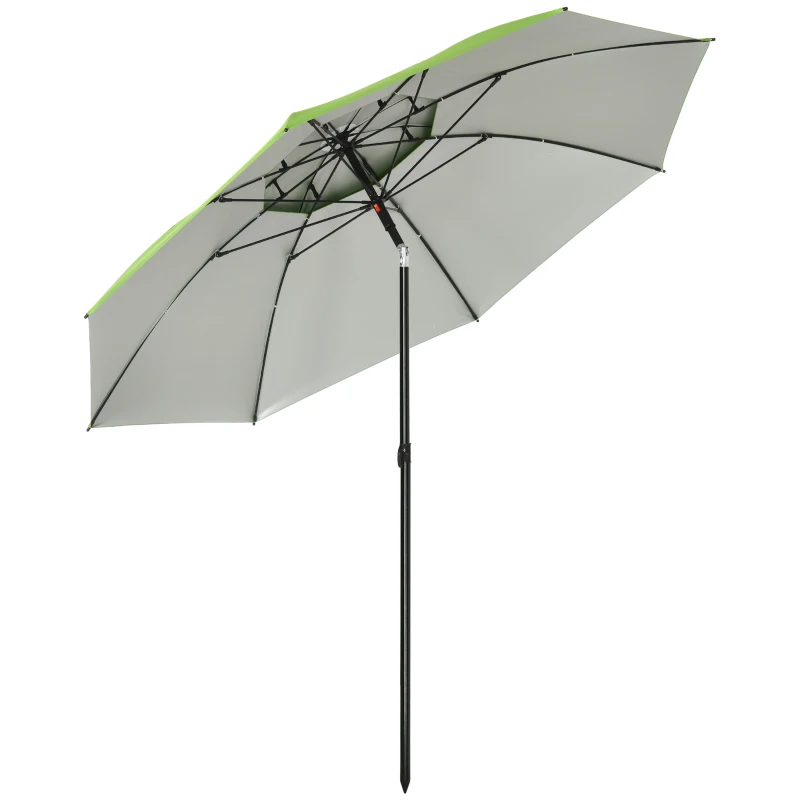 Outsunny Sombrilla de Playa Ø185x205 cm con Techo Doble Ángulo Ajustable Protección UV30+ y Bolsa de Transporte Verde